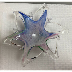 MCM Lavorazione Arte Murano HAND BLOWN Pastel Star Shaped Glass Bowl Candy Dish